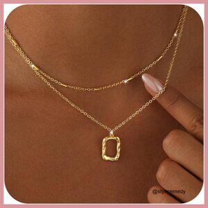 Gold Plated Layered Necklace Set with Circle Pendants Handmade Stackable